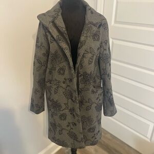 Floral Patterned Gray Trench Coat
